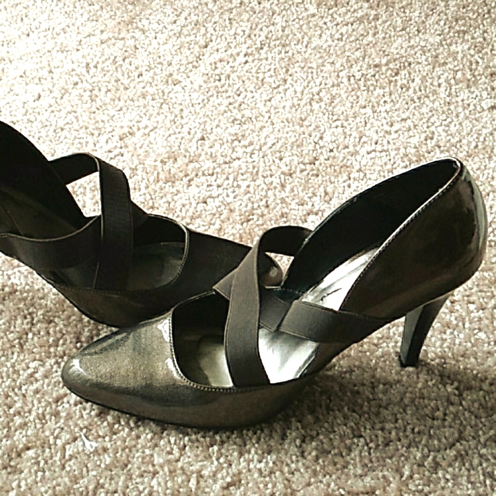 metallic bronze patent man-made pumps